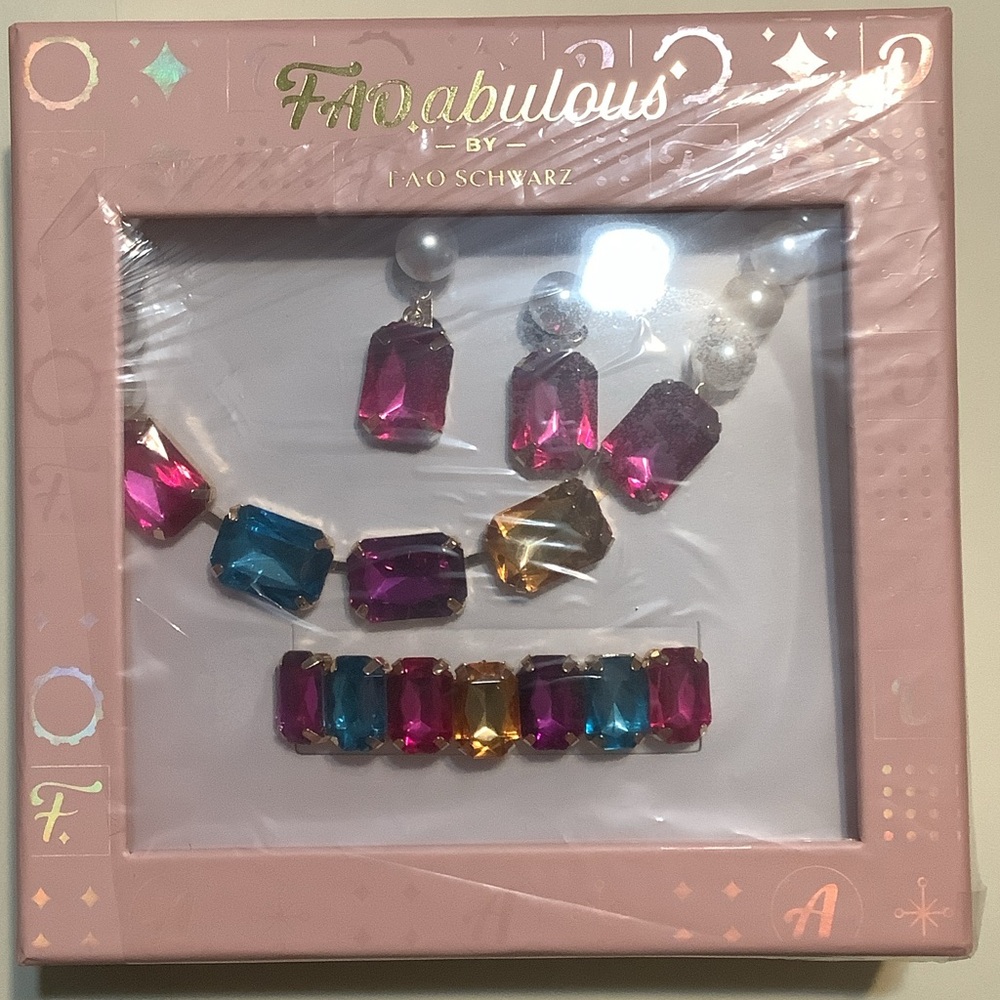 FAO Schwarz Vibrant Gemstone Necklace and Bracelet Set